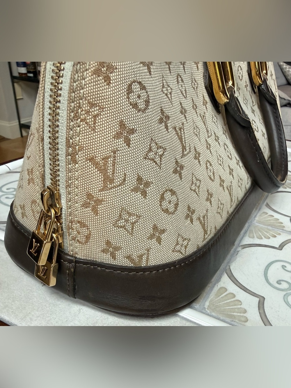 Louis Vuitton Beige Monogram Canvas and Brown Leather Satchel - Picture 8 of 16